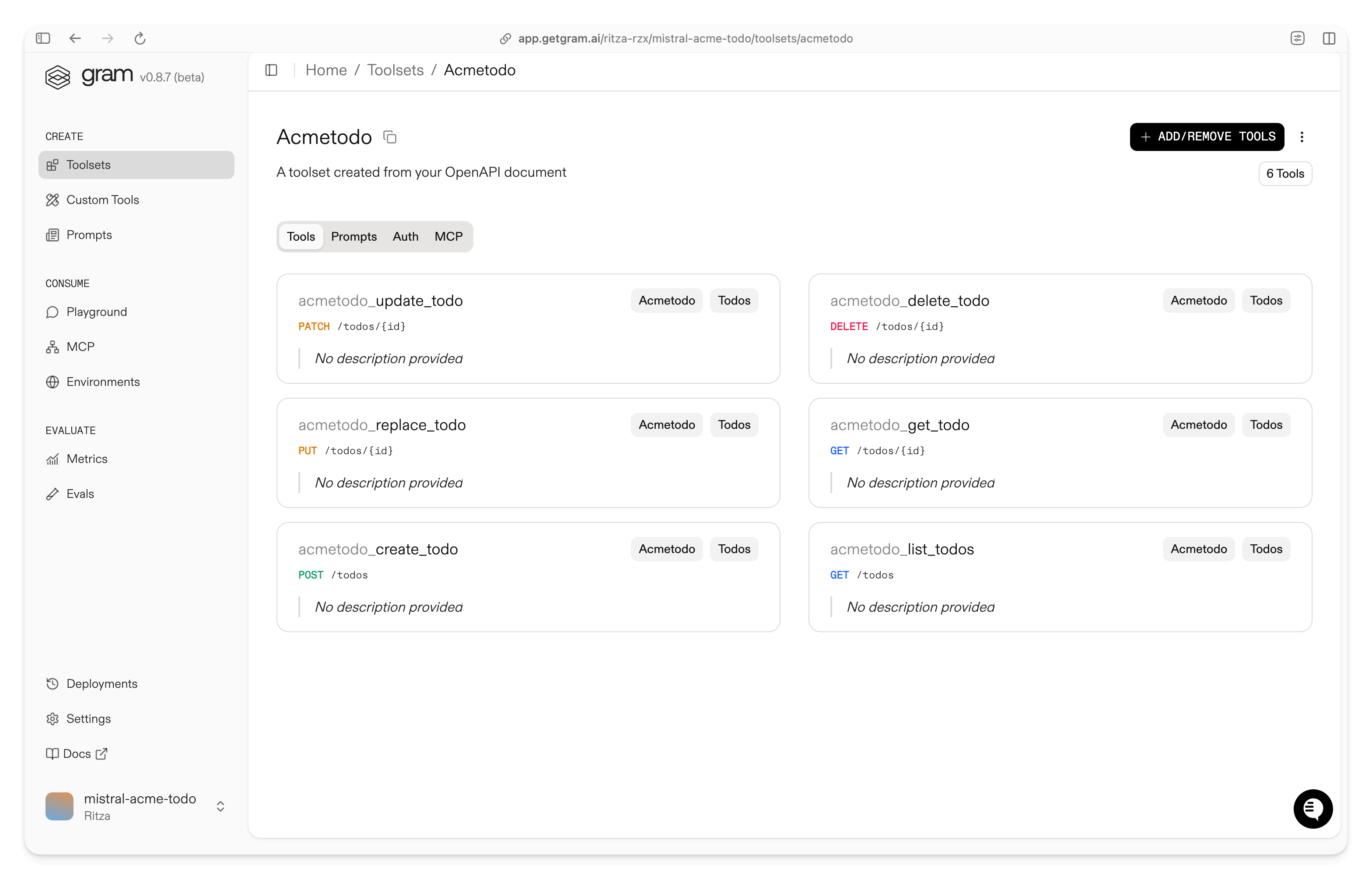 Screenshot of the MCP details page