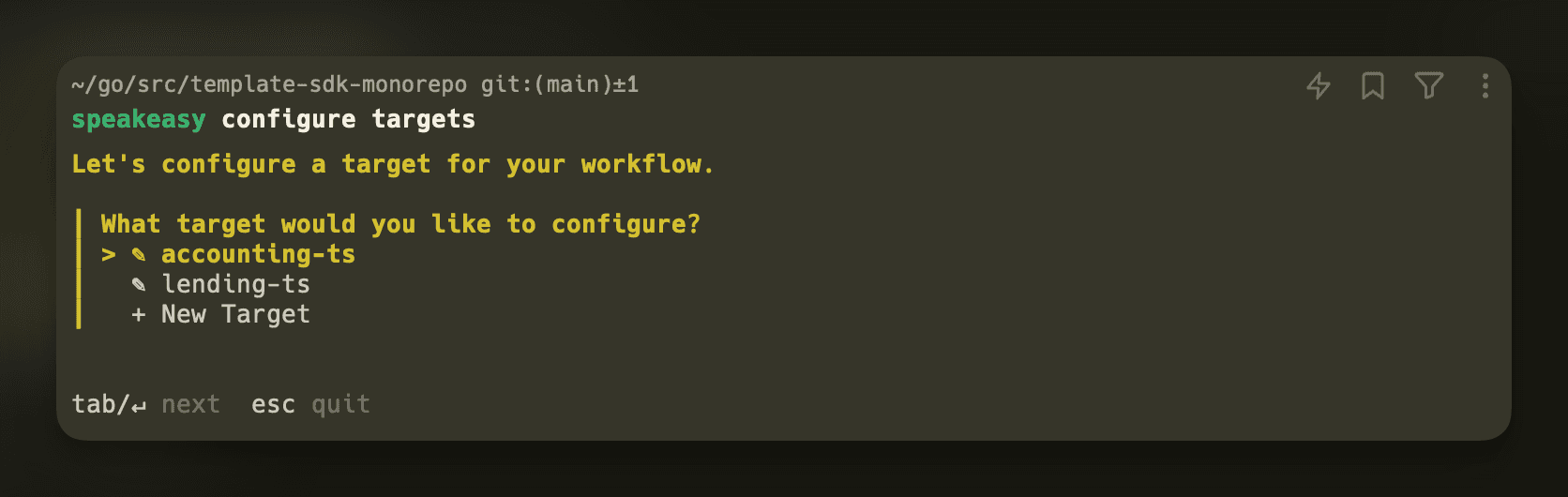 Screenshot of configuring targets for monorepo.